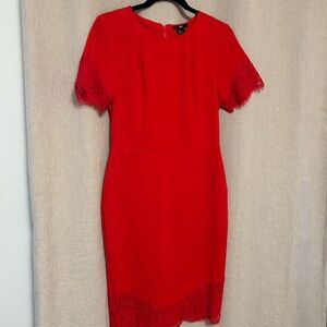 Elegant Red Lace Trim Dress